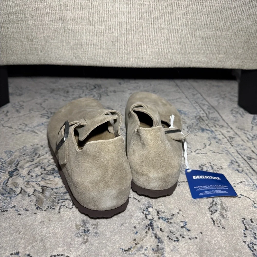 Birkenstock London Suede Leather Clogs Taupe